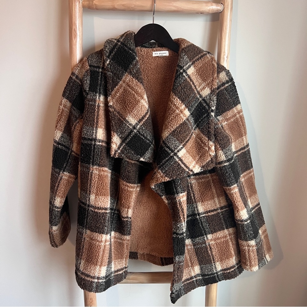 Brown checker fuzzy jacket